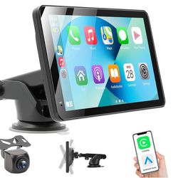 Carplay Screen for Car, Portable 7" HD Touchscreen Car Stereo with Wireless Android Auto, Car Audio Receivers with Backup Camera