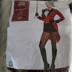 Ring Master Costume With The Lion Cane, Whip, And Hat