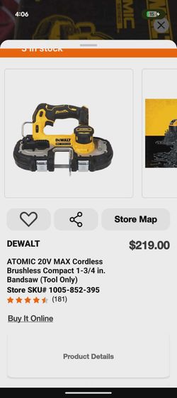 DEWALT ATOMIC 20V MAX Brushless Compact 1-3/4 in. Bandsaw – New (Tool Only)