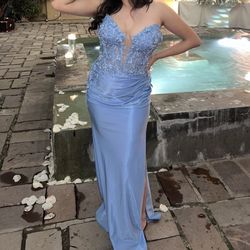 Size 10 Prom dress, formal gown, floor length baby blue corset