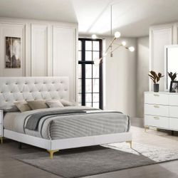 NEW Kandall Modern 4pc Bed set in White with Gold finish

