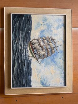 Vintage Signed Original Sailing Ship Oil Painting – Framed Nautical Art