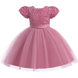 Little Girls Sequined Flower Girl Birthday Party Formal Dress Girls Graduation Ceramony Short Gown