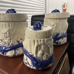 Vintage Ceramic Owl Canisters/Jars With Lids