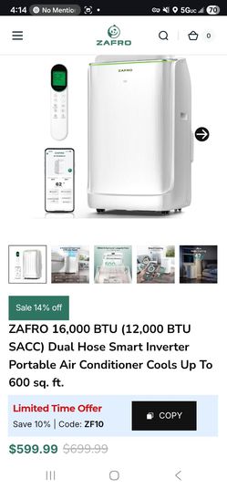 Brand New ZAFRO 16,000 BTU Smart Dual Hose Portable Air Conditioner - WiFi - $350