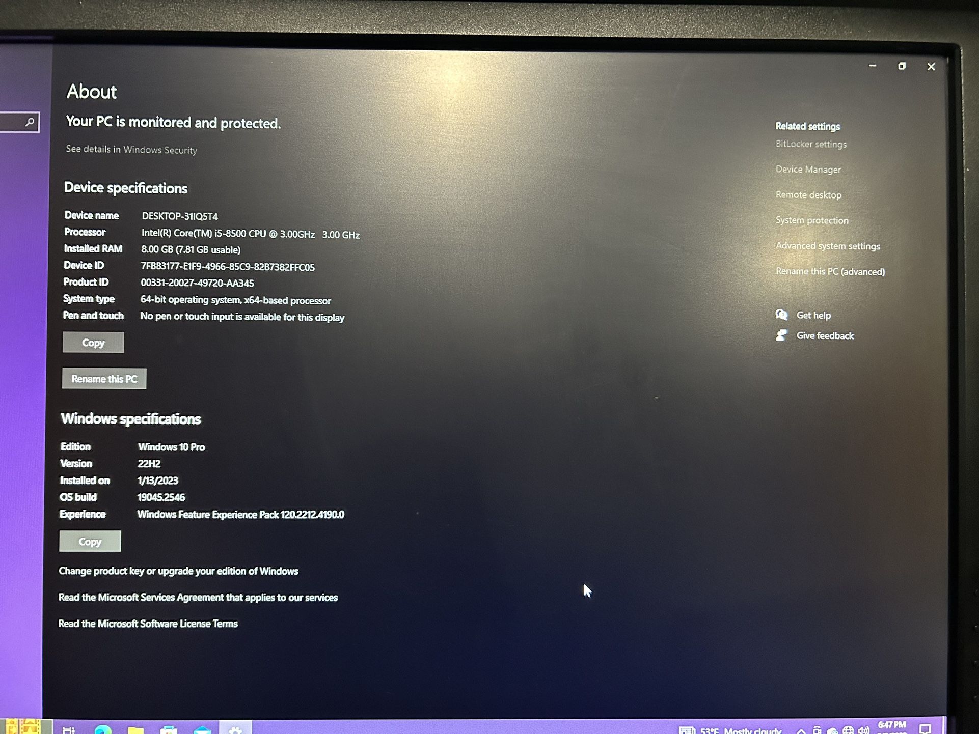 dell desktop optiplex 7060 & monitor