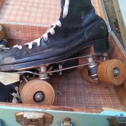 Antique Roller Derby Skates With Wooden Wheels