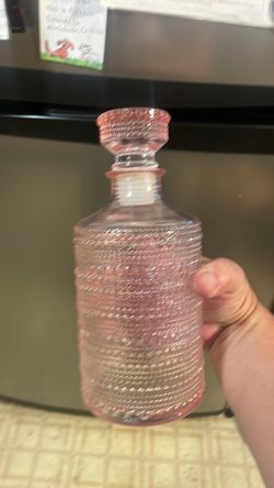 Pink Hobnail Glass Decanter with Stopper