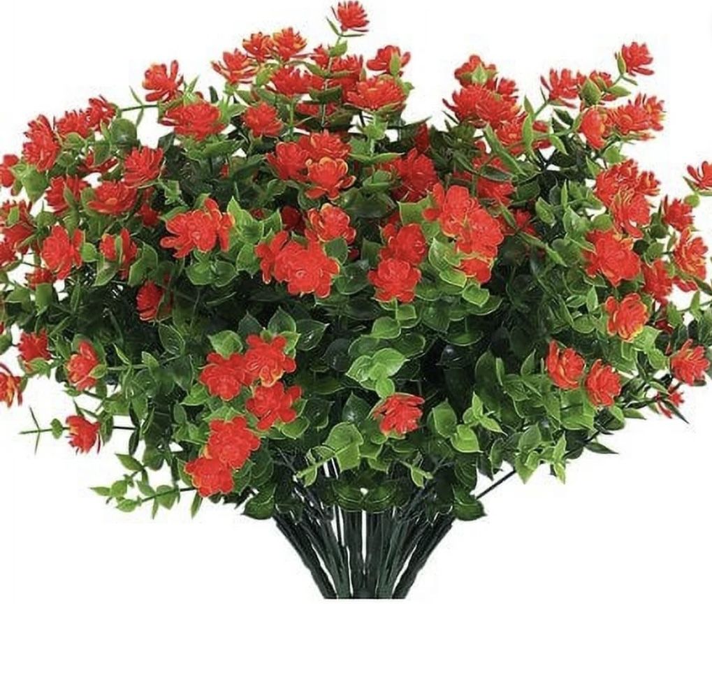 Brand New Elyum Artificial Flowers for Outdoors, 8 Bundles Artificial Plants&Flowers Outdoor, UV Resistant Artificial Plants Outdoor Fake Flowers for