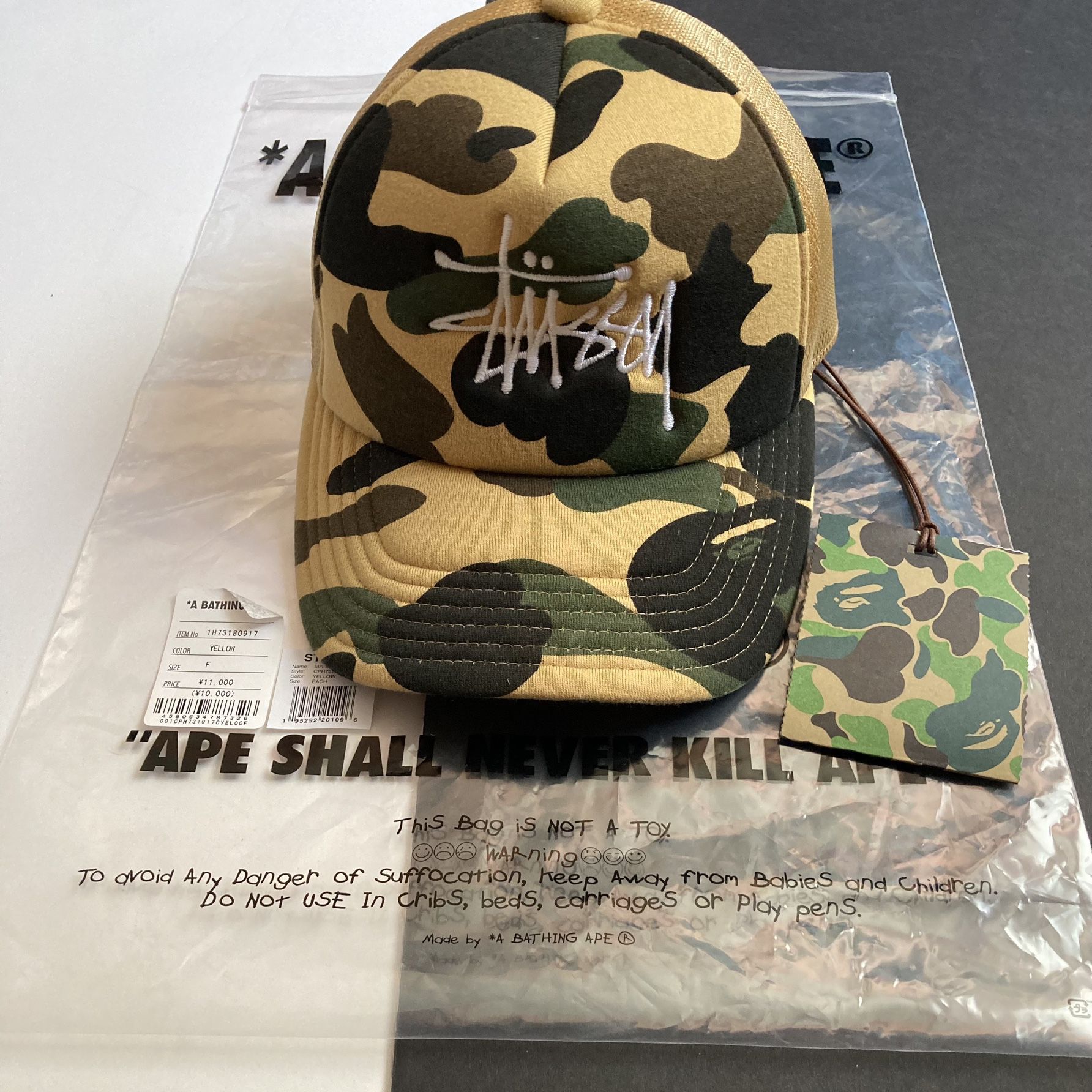 BAPE x STUSSY YELLOW CAMO HAT for Sale in Rialto, CA - OfferUp