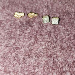 Gold Nugget Earrings And Diamond Block Earrings 