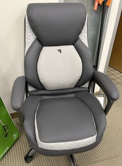 Heated Massage Executive Office Chair - High Back Gray & White Bonded Leather with Lumbar Support