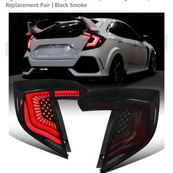 Fits 2017-2021 Honda Civic Hatchback Full LED Tail Lights Animated Startup Effect + Sequential Signal Lamps Replacement Pair