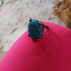 Vintage Silver  Turquoise  Ring  Size 7