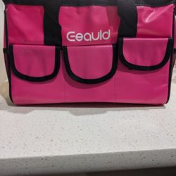 Pink Tool Bag for Women, Wide Open Top Mouth tool bag pink 14 inch, Portable tool organizers