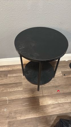 Black Round Side Table with Bottom Shelf
