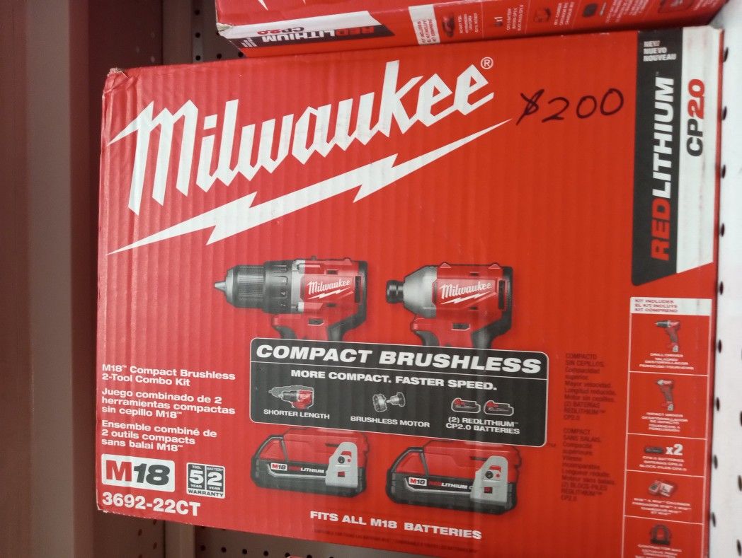 Milwaukee New Kit Drill And Impact 18M Brushless , Battery And Charger