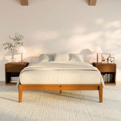 Full Size Solid Bamboo Platform Bed – Japanese Joinery, Tool-Free Assembly