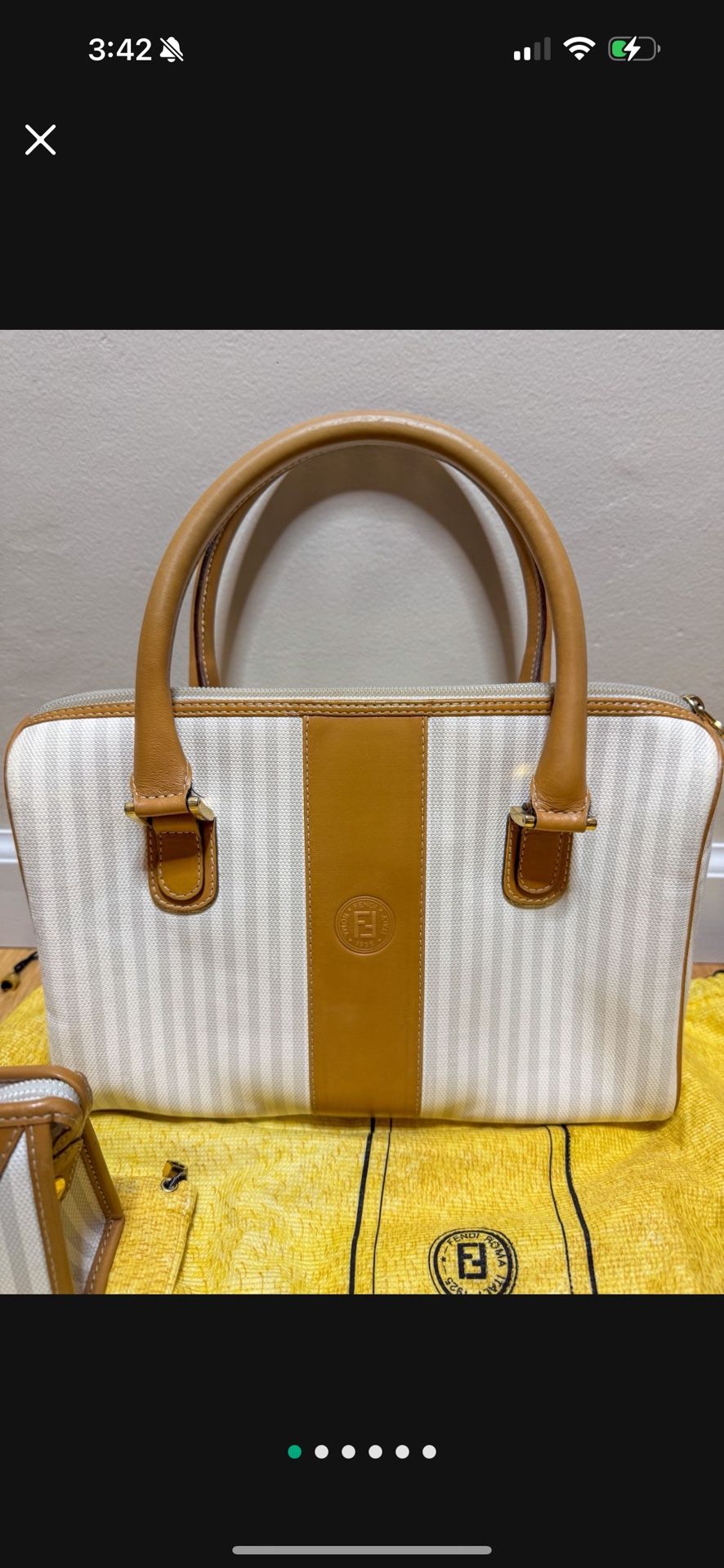 Vintage Fendi Pequin Handbag Wallet & Dust Bags - Beige/Camel Stripe