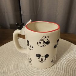 Rae Dunn Disney Retro Mickey & Minnie Mouse “Happy” Mug With Mickey On Handle 