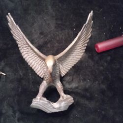 Solid Brass Eagle On Log Statue