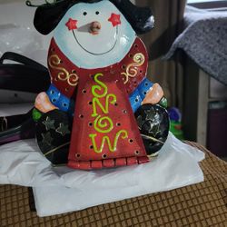 Metal Snowman w/Candle