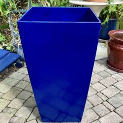 30” Dark Blue Resin Planter/Pot: 15.25”W x 15.25”D x 29.75”H