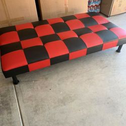 Brand New Checkered Leather Tufted Futon 