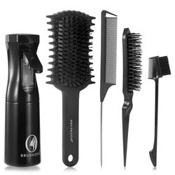 new Hair Brush Set for Women, Brushes with Curly Hair Brush, Hair Spray Bottle, Edge Control Brush, Teasing Brush, Rat Tail Comb for All Hair Detangli