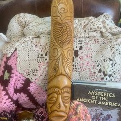 Vintage Long Carved Wood Mask Tiki Wall Decor 