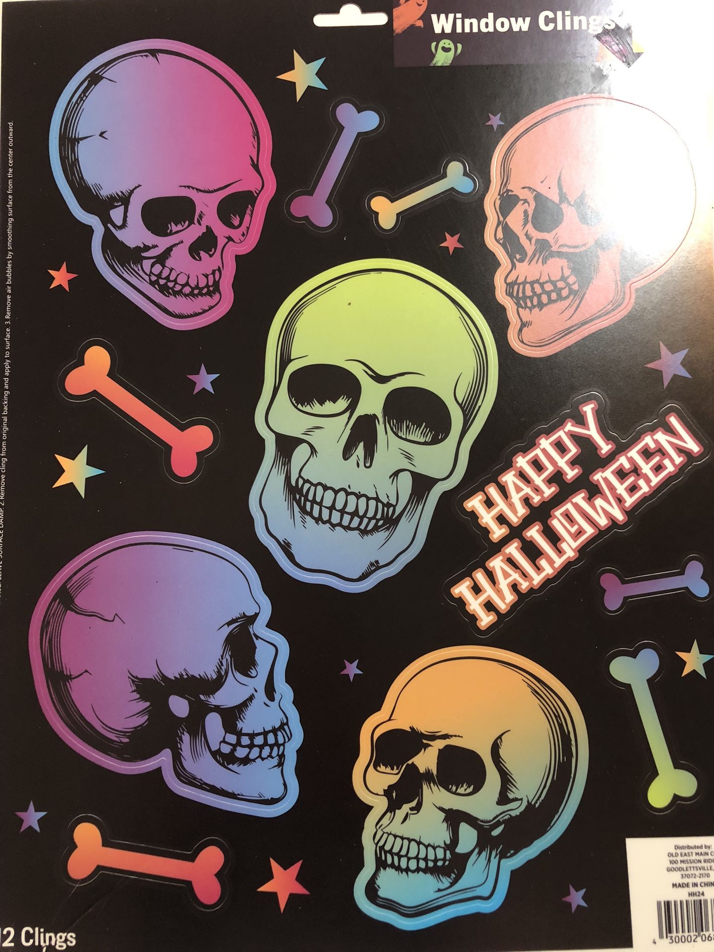Happy Halloween Window Clings Party Decorations Skull Bones 12 Clings