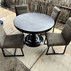 Crate&Barrel Aniston Black 45" Round Extension Dining Table With Extension Leaf And Six Chairs