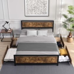 Base De Cama Size Queen Con 4 Cajones De Almacenamiento Nueva 
