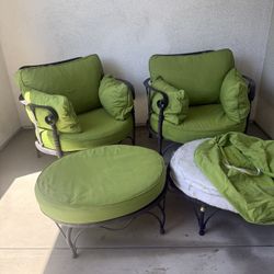 Custom Wrought Iron Patio Chairs & Ottomans 