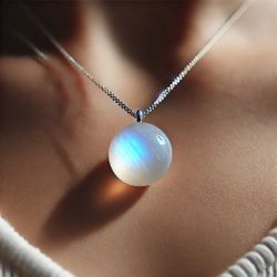 30 Cts Gemstone Premium Grade Rainbow Moonstone Sphere 16.5mm Drilled (No Chain)