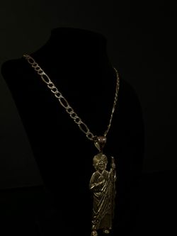 14k Diamond Cut Figaro Chain x 14k San Judas Pendant