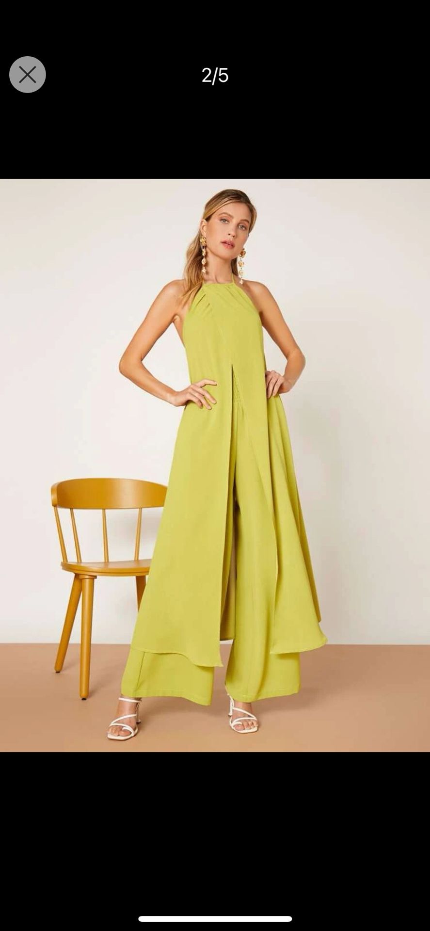 Solid Halter Top & Paperbag Waist Pants Set Fit Size S or M .