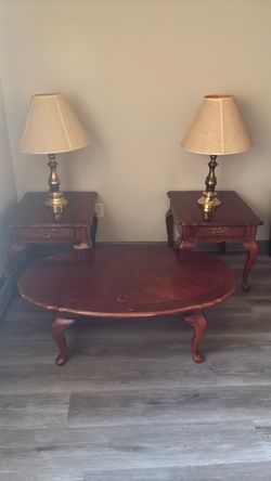 Cherry Wood Coffee Table and End Tables Set