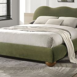 Brand New Olive Green Velvet Queen Platform Bed Frame (Available In Eastern King)