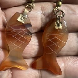 antique-hand-carved-carnelian-fish Earrings 