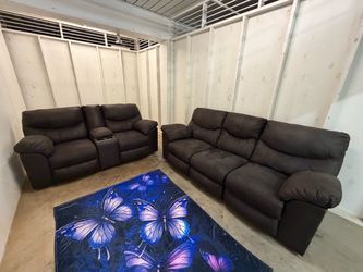 Dark Brown suede Reclining Sofa and Loveseat Set