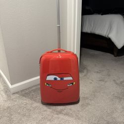 *LIKE NEW* Cars Lightning McQueen Big Face 16.5" Toddler Two-Wheel Carry On Luggage