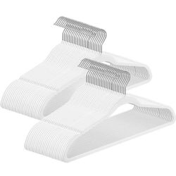 Rubber-Coated Plastic Hangers, 50 Pack Non-Slip Coat Hangers, Space-Saving Slim Clothes Hangers, 360 Degree Swivel Hooks, Shoulder Notches, White