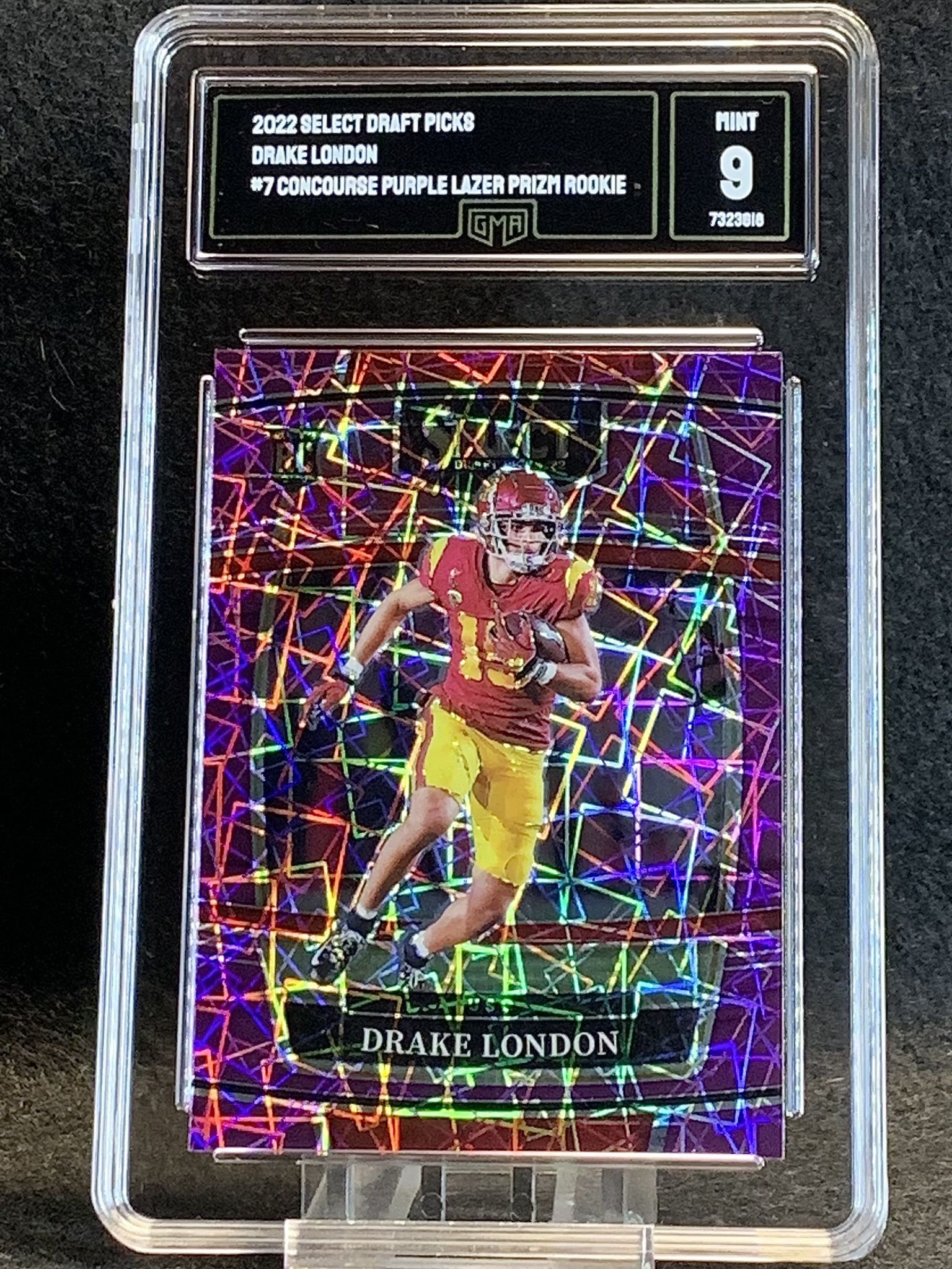 2022 Select Draft Picks 💥 Drake London 💥 Concourse Purple Lazer Prizm Rookie GMA 9 Mint 💎 - Atlanta Falcons