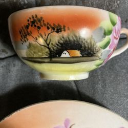 Demitasse Tea Cups And Saucers With Outdoor Scene Set 6