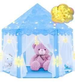 EVOIONOS Frozen Princess Tent for Girls, Play Tent with Large Snowflake Lights for Kids