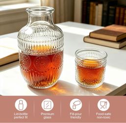 Vintage Bedside Water Carafe and Glass Set, Mouthwash Dispenser for Bathroom, Water Pitcher for Nightstand or Kitchen, Vintage Glass Carafe with Cup S