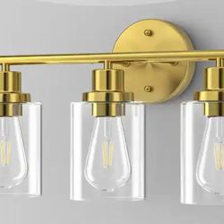 3 light vanity bar with clear glass gold finish