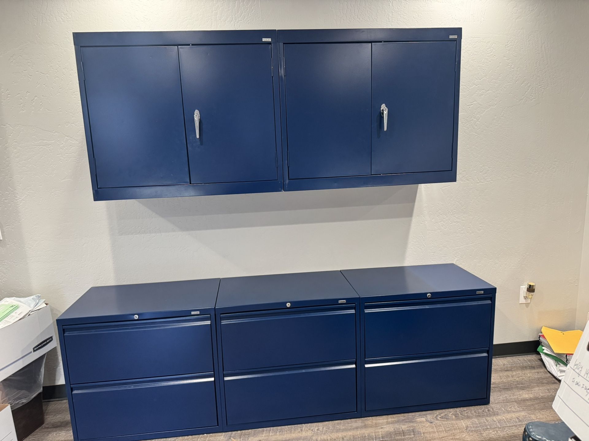 5 Sandusky Locking Filing Cabinets With Keys- Blue