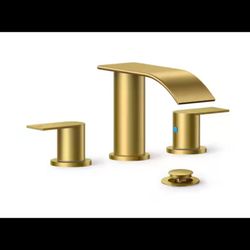 androme 8" Widespread Double Handle Bathroom Faucet w/Metal Drain - Brushed Gold